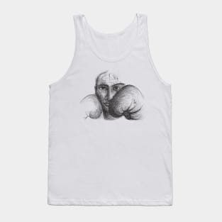 Woman Boxer with Boxing Gloves Black and White Hand Drawn Illustration Tank Top